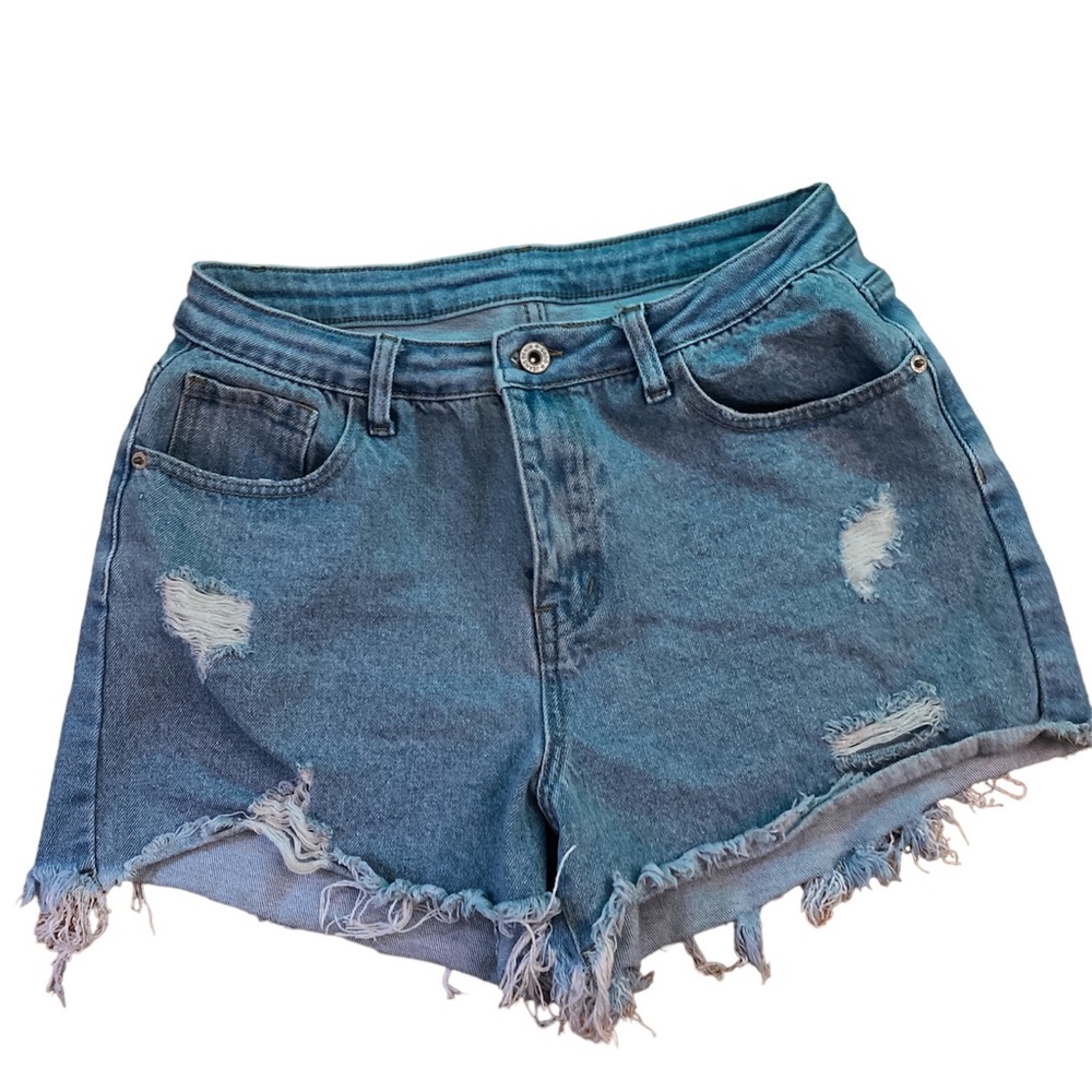 Denim Jean Shorts Comfortable Fit light wash distressed women’s shorts size 14